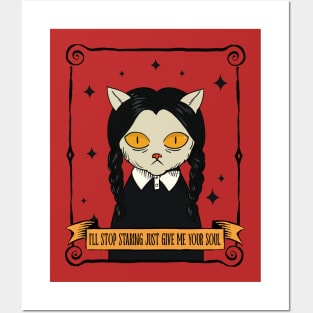 Creepy Cat Inspired by Wednesday Posters and Art